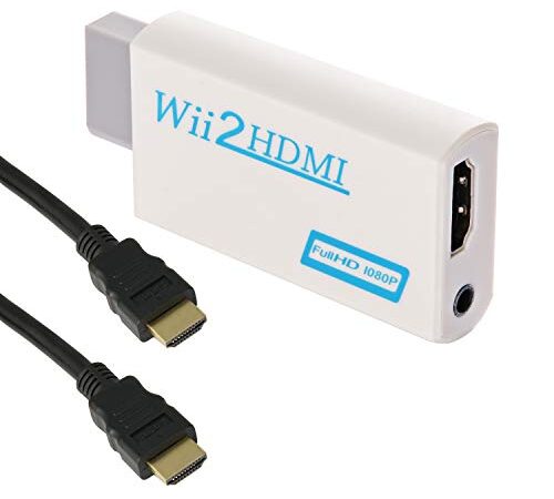 GoldOars Wii HDMI Adapter Wii zu HDMI Adapter 1080P/720P HD Converter Adapter mit 3,5mm Stereo Audio Buchse +1.5m HDMI Kabel Unterstützt NTSC/PAL Format für Smart TV HDTV (Weiß)