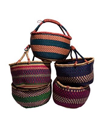Großer Bolga Rundkorb Korb Original Afrika Ghana Einkaufskorb Ledergriff Fair Trade Ca : 35 - 40cm