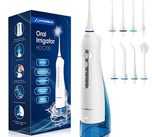 Hangsun Munddusche Kabellos Wasser Flosser für Zähne Tragbar Oral Irrigator Elektrische Zahnreiniger HOC700 mit 3 Modi IPX7 Wasserdicht und USB Wiederaufladbarer für Reise und Homful