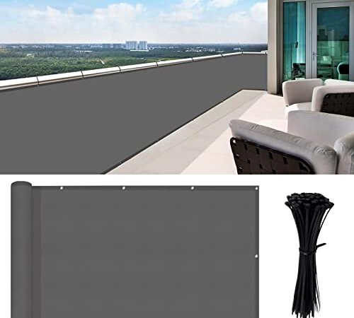 HENG FENG 90 x 500cm Balkonbespannung PES Balkon Sichtschutz Windschutz Balkonverkleidung Anthrazit