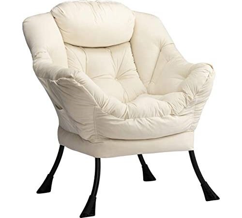 HollyHOME Relaxsessel Sessel mit Stahlrahmen Relaxliege Freizeitsofa Chaiselongue Fauler Stuhl Relax Loungesessel mit Armlehnen, Beige