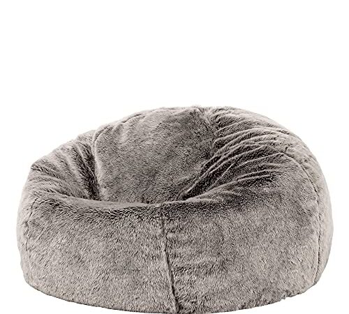 Icon Klassischer Sitzsack Flauschig aus Kunstfell „Kenai“, Grau, Sitzsack Erwachsene mit Füllung, Indoor Sitzsack Kuschelig Groß