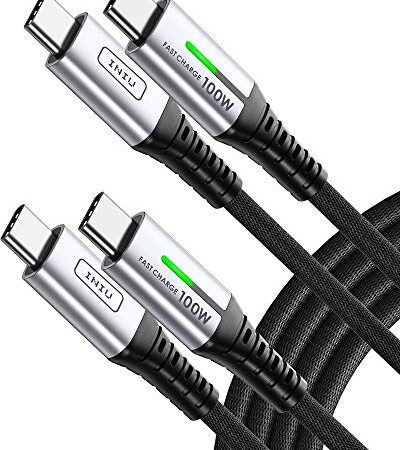 INIU USB C auf USB C Kabel, 100W [2m+2m] Typ C Schnellladekabel PD 5A QC 4.0 Nylon Ladekabel USB-C Aufladekabel für MacBook Pro 2021 iPad Air Samsung S22 S21 S20 PS5 Switch Google Pixel 7 Huawei usw.