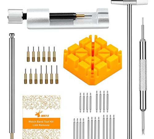 JOREST Uhrenarmband Werkzeug Set, Uhrenwerkzeug zum Einstellen und Ersetzen des Uhrenarmband, Werkzeug für Uhrenarmbänder, mit Benutzerhandbuch, Stiftausdrücker, 20PCS Federstange, 13PCS Ersatznadel