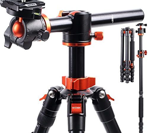 K&F Concept 170cm Kamerastativ, T255A4(TM2515T1) Stativ mit 90 Grad Mittelsäulen Einbeinsativ-Funktion, 360° Kugelkopf und 1/4'' Gewinde Reisestativ