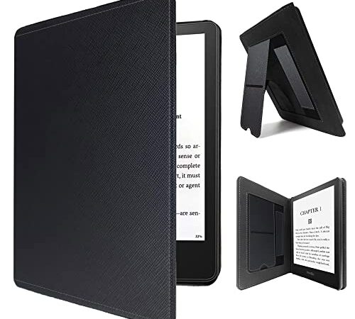 Kindle Paperwhite 6,8" Hülle, WOOPTOR Premium PU-Lederhülle für Paperwhite eReader 6,8"(11. Gen, 2021 Release) mit Smart Auto Wake/Sleep Handschlaufe Faltbarer Ständer Kartensteckplatz, Schwarz
