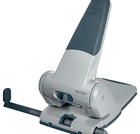 Leitz Extrastarker Registraturlocher aus Metall, Für 65 Blatt, Großer Locher für das Büro, Anschlagschiene mit Formatangaben, Ergonomisches Design, schwarz, 51800084