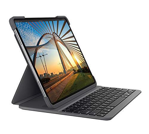 Logitech SLIM FOLIO PRO mit Hintergrundbeleuchtung, Bluetooth-Tastatur-Case, für iPad Pro 12,9 Zoll (3. und 4. Generation) (Modell: A1876, A1895, A1983, A2014) UK QWERTY-Layout - Graphit