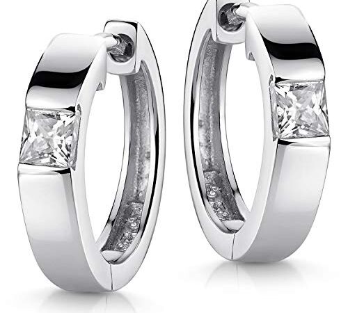 Materia Damen Creolen Klappcreolen 925 Sterling-Silber mit Zirkonia Steinen 17mm klein rhodiniert SO-432-Silber