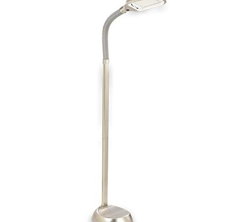 maxVitalis LED-Standleuchte, Tageslicht-Stehlampe, Flexibler Lampenkopf, Augenschonende Stehleuchte, Für Wohnzimmer und Schlafzimmer, Energiesparende Tageslichtlampe (Edelstahl, LED-Stehlampe)