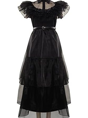 Mowseper Damen Mittwoch Addams Kleid Cosplay Kostüm Anime Halloween Karneval Uniform Rock Outfits,XS