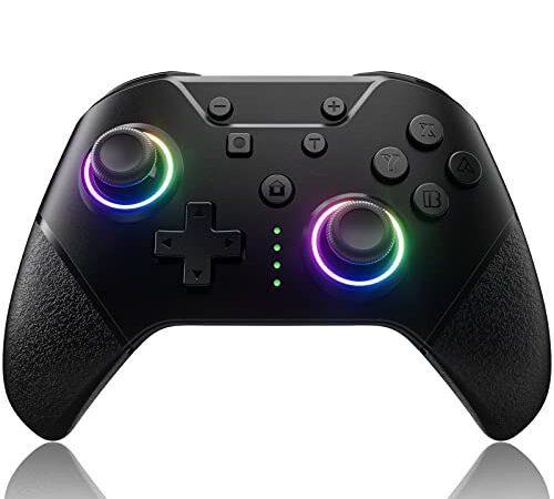 NYXI Switch Pro Controller, Wireless LED Controller für Nintendo Switch / OLED/ Lite Bluetooth Gamepad mit Aufweckfunktion, SYNC Taste, Turbo, Makro Funtion, Vibration, 6 Achsen-Bewegung, Schwarz