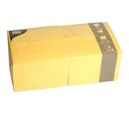 PAPSTAR 84580 250 Servietten, 3-lagig 1/8-Falz 33 cm x 33 cm, gelb