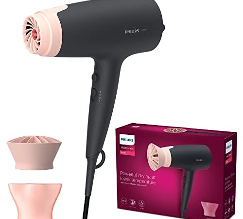 Philips Series 3000 Haartrockner mit ThermoProtect Aufsatz - 2100W, Ionisierungsfunktion, 6 Hitze- und Geschwindigkeitsstufen (Modell BHD350/10)