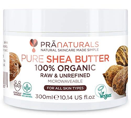 PraNaturals 100% Bio Sheabutter 300ml, Rohes, unraffiniertes Extra Virgin A-Grade African Pure Elfenbein All-Natural, glatte Shea-Nuss-Lippenbalsam-Körperbutter für alle Hauttypen