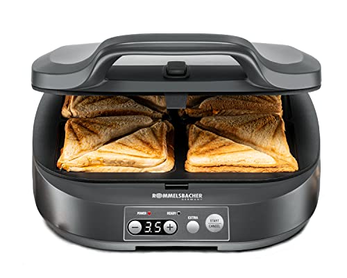 ROMMELSBACHER Sandwich Maker ST 1800 - 4 XL-Sandwiches, Antihaftbeschichtung, 15 Minuten Zeitschaltuhr, automatische Abschaltung, Cool Touch Gehäuse, 1800 Watt, schiefergrau