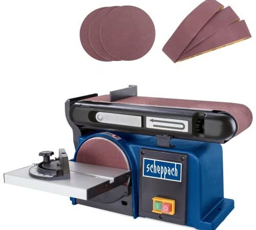 Scheppach Band-Tellerschleifer BTS900 mit Zubehör | Schleifmaschine mit 370W | 230V | 2850 min-1 | Schleifteller Ø 150mm | inkl. 3x Schleifpapier und 3x Schleifband | Bandschleifer Schleifgerät