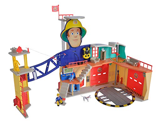 Simba 109251059 - Feuerwehrmann Sam Mega Feuerwehrstation XXL große Feuerwehrwache inklusive Sam Spielfigur, mit Licht, Sound und Funkgerät, für Kinder ab 3 Jahren