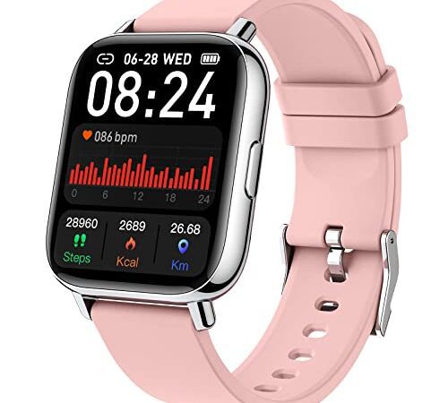 Smartwatch Damen Herren, 2022 Fitnessuhr 1.69" Smart Watch Fitness Tracker Uhr mit Pulsmesser/SpO2/Schlafmonitor/Schrittzähler/Stoppuhr/Kalorien, IP68 Sportuhr Armbanduhr 24 Sportmodi für Android iOS