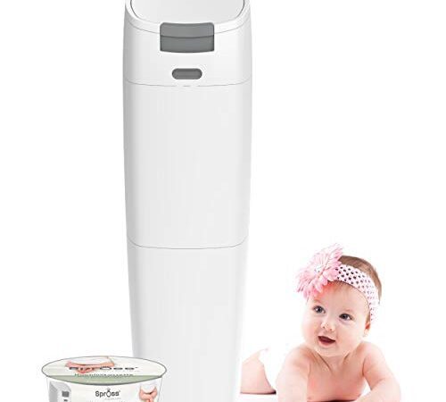 Spross Baby Windeleimer inkl. Nachfüllkassette - geruchsdichtes System mit Einhandbedienung - Mülleimer für Baby Windeln