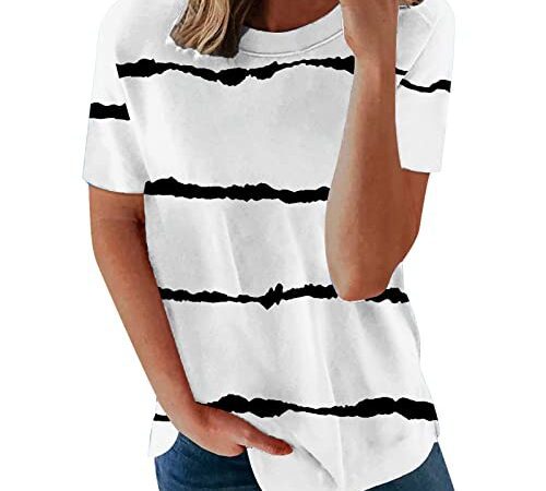 T-Shirt Damen Oversized Mode Lose Rundhals Kurzarm Sommer Shirt Vintage Drucken Bluse Blusen Elegant Basic Sport Oberteile Tee Sweatshirt Teenager Mädchen Tunika Lang Tops Pullover Streetwear