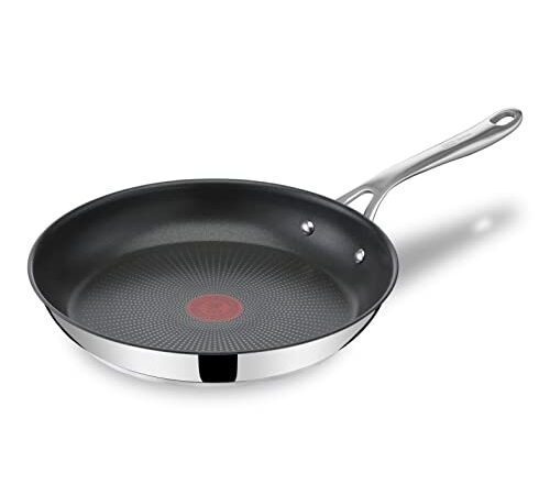 Tefal Jamie Oliver Cook´s Direct On Bratpfanne E30406 | 28 cm | Induktionsgeeignet | Spülmaschinengeeignet | Langlebige Antihaft-Beschichtung | Thermo-Signal-Technologie | Edelstahl/Schwarz