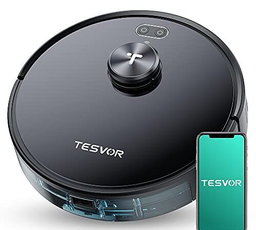 Tesvor Staubsauger Roboter, S4 Saugroboter mit Laser Navigation & Raumerkennung, mit 2200PA Saugleistung ausgestattet, 120 Min Arbeitszeit Roboterstaubsauger Tierhaare und Allergene Optimiert