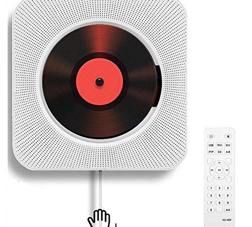 Tragbarer CD-Player mit an der Wand montierbaren Bluetooth-HiFi-Lautsprechern, Home-Audio-Boombox mit Fernbedienung FM-Radio USB-MP3-3,5-mm-Kopfhörerbuchse AUX-Eingang / -Ausgang mit Zugschalter
