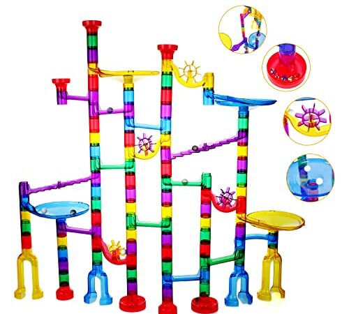 Ucradle Kugelbahn - 152pcs Mehrfarbige Murmelbahn Marble Run Set mit Bahnelementen und Glasmurmeln, Mint Lernspielzeug und Konstruktionspielzeug für Kinder Mädchen Jungen 4+
