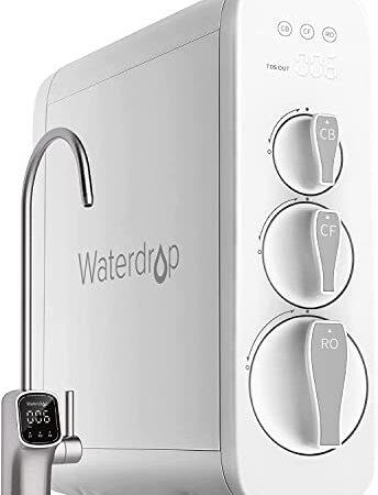 Waterdrop G3 RO Umkehrosmose Wasserfiltersystem, NSF-zertifiziert, Tanklos, Reduziert Wasserhärte und TDS, Schneller Durchfluss, Intelligente Armatur, UL-gelistet, Gebürstete Nickel Armatur, WD-G3-W