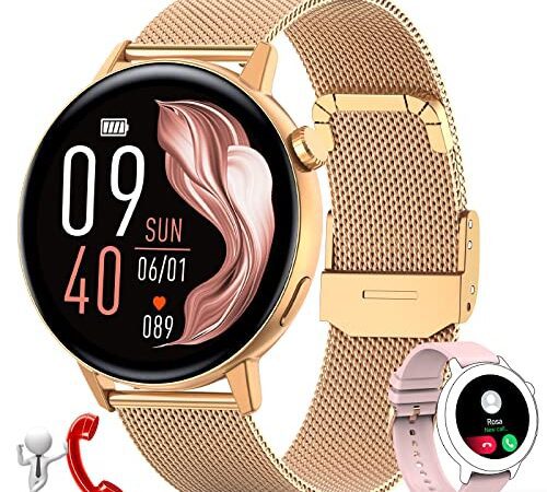 ZKCREATION Smartwatch Damen mit Telefonfunktion 2022 Fitnessuhr mit Pulsuhr Blutdruck Schlaf Tracker SchrittzählerI Uhr Damen IP67 Wasserdicht Fitness Armbanduhr für Damen Herren Android iOS