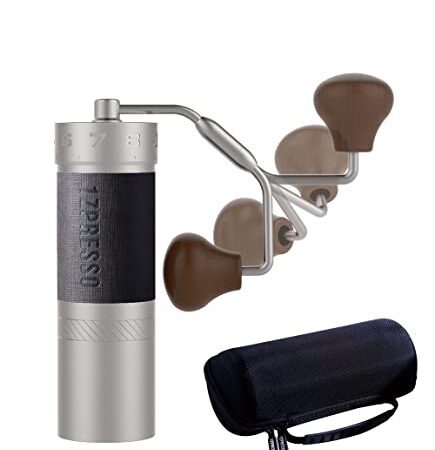 1Zpresso J-Max S Manuelle Kaffeemühle Silber mit beschichtetem, konischem Grat, Magnetschnäpper Tasse Kapazität 40g, numerisch verstellbar Feineinstellung, schnellere Mahleffizienz, ideal für Espresso