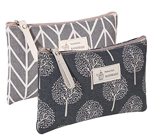 2 Stück Canvas Kosmetiktasche, Multifunktionale Make Up Tasche Tragbare Waschtasche Geldbörse Mäppchen Reißverschlusstasche Für Kosmetik Schreibwaren Kleingeld Karten(2 Stile)