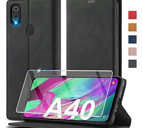 2023 Upgraded Handyhülle für Samsung Galaxy A40 Hülle Leder [mit A40 Schutzfolie] für Samsung A40 Hülle Klappbar Flip Case Cover 360 Stoßfeste Schutzhülle für Samsung Galaxy A40 Klapphülle (5,9 Zoll)