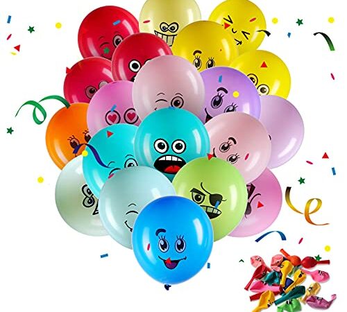 50 Stück Emotion Serie Latex Luftballons Bunt Party Luftballons Niedlich Lustig Luftballons für Kinder Verschiedene Gesichter Ballons für Geburtstag Deko Jungen Mädchen Baby Shower Hochzeit