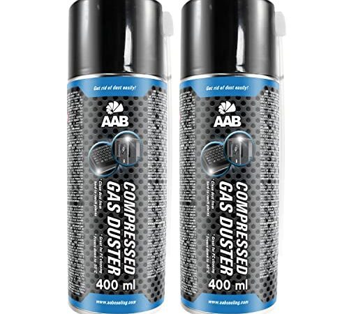 AAB Druckluftspray 2 x 400ml, Druckgasreiniger, Druckluft Dose für die Reinigung von Multimedia- und Bürogeräte, Tastatur, Keyboard, Bildschirmen, Computergehäuse, Druckluftreiniger, Air Duster