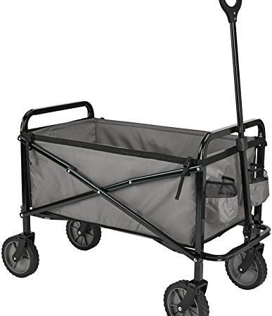 Amazon Basics Zusammenklappbarer Bollerwagen für den Garten, faltbar, mit Abdeckung, für den Außenbereich, Grau