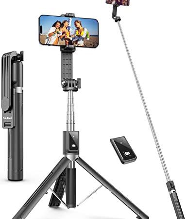ANXRE Selfie Stick mit Verbessertem Stativ [2023 Ganz Neues Entwurf] Extra Langes 125CM Handy Stativ mit Abnehmbarer Fernbedienung, Kompatibel mit iPhone Samsung Smartphones, Action-Kamera GoPro