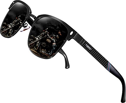 ATTCL Herren Polarisierte Sonnenbrille Al-Mg Ultra Light Metall Rahmen 8-188 Black UV400 CAT 3 CE