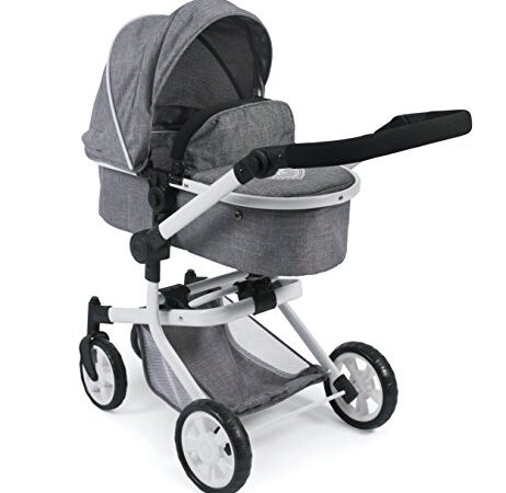 Bayer Chic 2000 - Puppenwagen Mika, 2in1 Kombipuppenwagen für Kinder von 4 bis 8 Jahren, Jeans grau, 73 x 41 x 82 cm