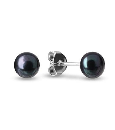 Beate Stohr - Perlen Ohrstecker Silber 925 | natürliche schwarze Süßwasserperlen 6-6,5 mm | perfektes Frauen Geschenk