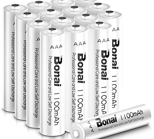BONAI Akku AAA 1100mAh 16 Stück Wiederaufladbare Batterien hohe Kapazität 1,2V Micro AAA Accu NI-MH Aufladbare Akkubatterien HR03 Rechargeable Battery geringe Selbstentladung