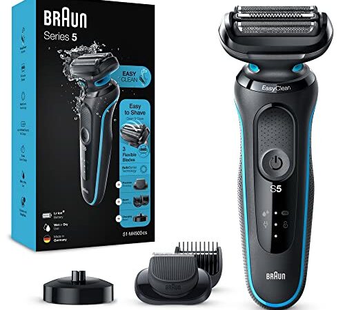 Braun Series 5 Rasierer Herren mit EasyClick Aufsatz, Elektrorasierer & Barttrimmer, Ladestation, EasyClean, Wet & Dry, wiederaufladbar & kabellos, Vatertagsgeschenk, 51-M4500cs, mintgrün