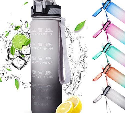 CodiCile Sport-Trinkflasche 1L, auslaufsichere Wasserflasche mit Strohhalm für Männer und Frauen, wiederverwendbar, langlebig, BPA-frei, Tritan-Trinkbecher mit Bürste