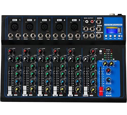 Depusheng HT7 Tragbarer Bluetooth-Audio-Mixer mit USB-DJ-Sound-Mischpult MP3-Buchse 48-V-Stromversorgung für Computeraufnahmen, 7-Kanal-Band-Mischpulte für Studioaufnahmen
