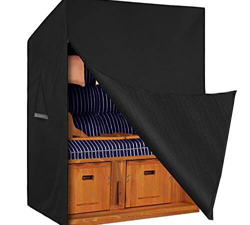 Dokon Strandkorb Schutzhülle mit Belüftungsöffnungen, Wasserdicht, Winddicht, UV-Beständiges, Schwerlast Reißfest 600D Oxford Gewebe Abdeckung für Strandkorb (135x105x175/140cm) - Schwarz