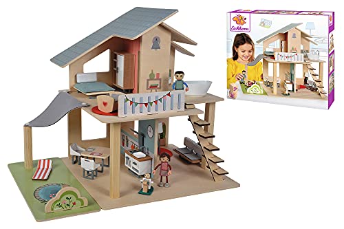 Eichhorn - Puppenhaus mit Zubehör - inkl. Möbel und 3 Figuren, unmontiert, aus Holz, 25 teilig, 53x36x44 cm groß, ab drei Jahren