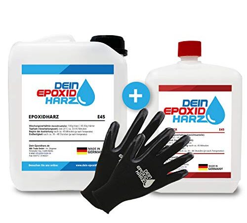 Epoxidharz mit Härter | 4,5kg GfK set | Profi Qualität glasklar & geruchsarm | Gießharz für Holz + Schutzhandschuhe