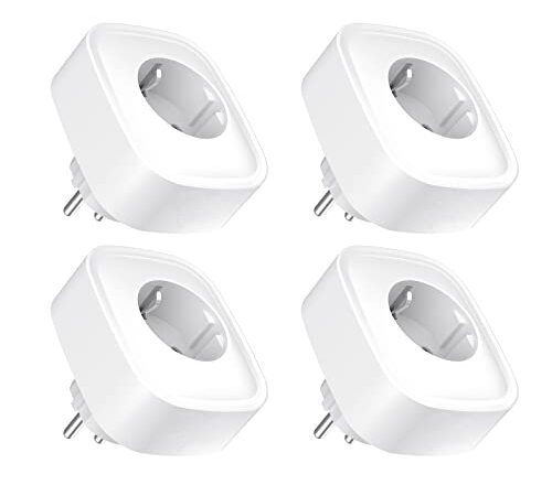 GHome Smart Wlan Steckdose 16A, Alexa Steckdose 4er Pack, Smart Home Plug Kompatibel mit Alexa Google Home, App Fernbedienung, Stromverbrauch messen Sprachsteuerung Timer, NUR auf 2,4GHz WiFi