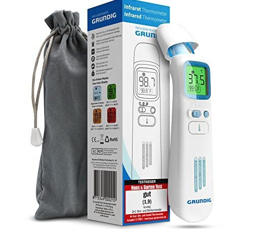 Grundig Fieberthermometer kontaktlos Infrarot TESTSIEGER - Hochpräzise Ohr Stirn Objekte und Baby blitzschnell messen Thermometer Stirnthermometer Ohrthermometer Fieber digital Temperaturmessgerät